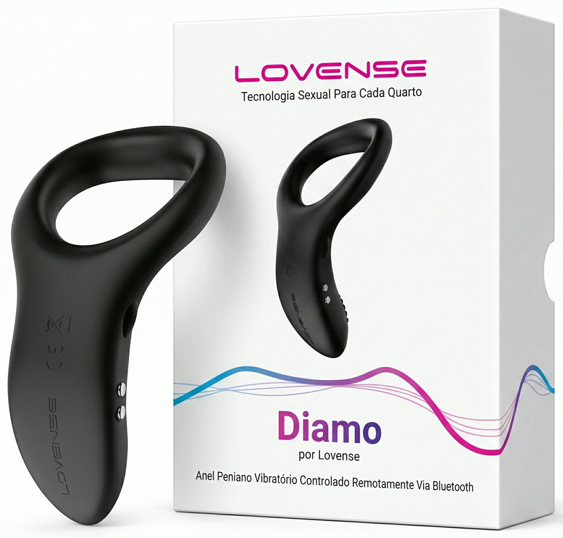 Lovense Diamo Anel Peniano Vibratório Estimulador de Períneo Inteligente e Interativo com Vibrações Programáveis, Controle à Distância por Aplicativo, Bluetooth iOS e Android, em Silicone Flexível
