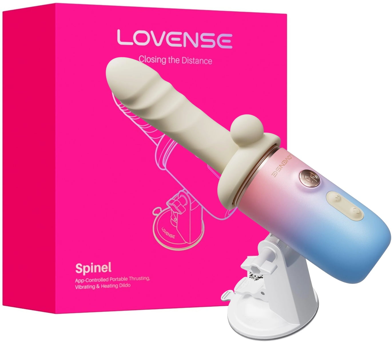 Lovense Spinel Dildo com Empuxo, Vibração e Aquecimento, Controle por Aplicativo, Máquina Sexual Portátil com Acessórios Intercambiáveis, Dupla Estimulação