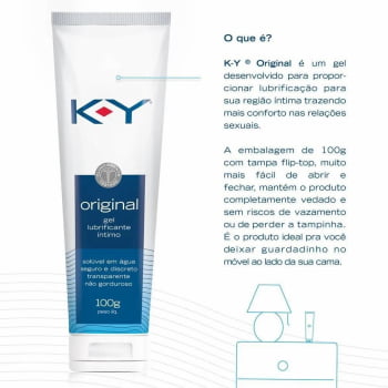 Gel Lubrificante Íntimo K-Y Original a Base de Água, Bisnaga com 100g