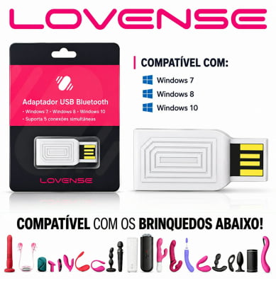 Lovense Adaptador USB Bluetooth Conecte Brinquedos Lovense ao PC e Notebook Compatível com Windows 8, 10 e 11 Plug and Play Conexão de Até 5 Brinquedos ao Mesmo Tempo Entrada USB Tipo A Dongle Lush 4