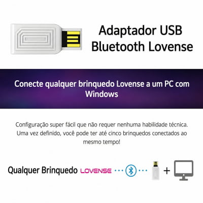Lovense Adaptador USB Bluetooth Conecte Brinquedos Lovense ao PC e Notebook Compatível com Windows 8, 10 e 11 Plug and Play Conexão de Até 5 Brinquedos ao Mesmo Tempo Entrada USB Tipo A Dongle Lush 4