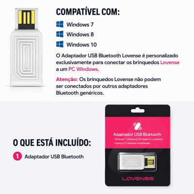 Lovense Adaptador USB Bluetooth Conecte Brinquedos Lovense ao PC e Notebook Compatível com Windows 8, 10 e 11 Plug and Play Conexão de Até 5 Brinquedos ao Mesmo Tempo Entrada USB Tipo A Dongle Lush 4