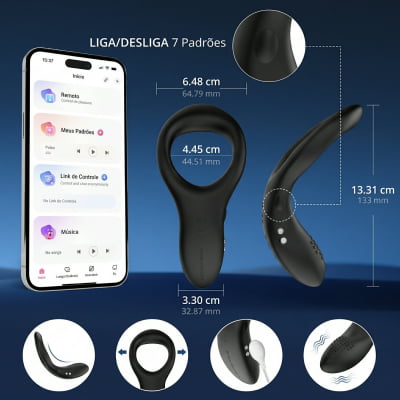 Lovense Diamo Anel Peniano Vibratório Estimulador de Períneo Inteligente e Interativo com Vibrações Programáveis, Controle à Distância por Aplicativo, Bluetooth iOS e Android, em Silicone Flexível