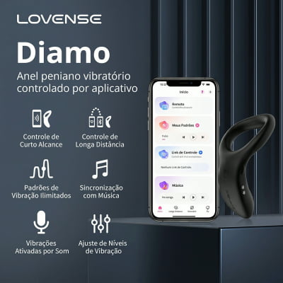 Lovense Diamo Anel Peniano Vibratório Estimulador de Períneo Inteligente e Interativo com Vibrações Programáveis, Controle à Distância por Aplicativo, Bluetooth iOS e Android, em Silicone Flexível
