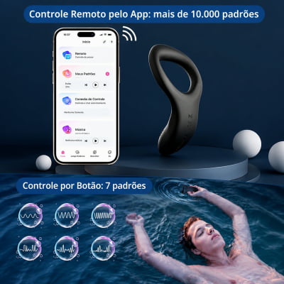 Lovense Diamo Anel Peniano Vibratório Estimulador de Períneo Inteligente e Interativo com Vibrações Programáveis, Controle à Distância por Aplicativo, Bluetooth iOS e Android, em Silicone Flexível