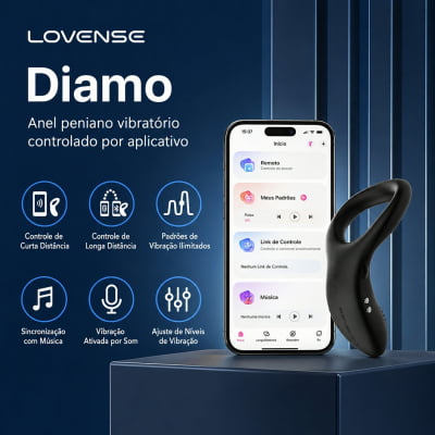Lovense Diamo Anel Peniano Vibratório Estimulador de Períneo Inteligente e Interativo com Vibrações Programáveis, Controle à Distância por Aplicativo, Bluetooth iOS e Android, em Silicone Flexível