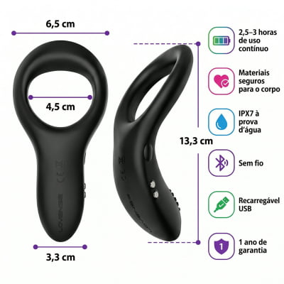 Lovense Diamo Anel Peniano Vibratório Estimulador de Períneo Inteligente e Interativo com Vibrações Programáveis, Controle à Distância por Aplicativo, Bluetooth iOS e Android, em Silicone Flexível
