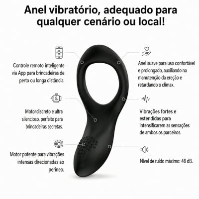 Lovense Diamo Anel Peniano Vibratório Estimulador de Períneo Inteligente e Interativo com Vibrações Programáveis, Controle à Distância por Aplicativo, Bluetooth iOS e Android, em Silicone Flexível