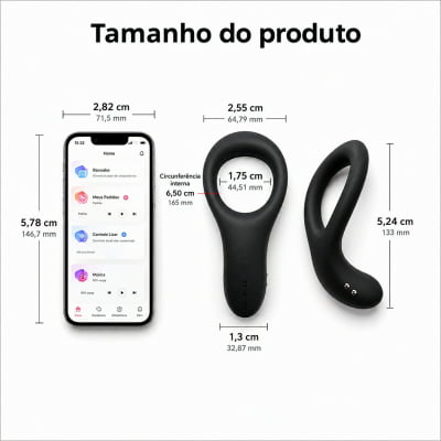 Lovense Diamo Anel Peniano Vibratório Estimulador de Períneo Inteligente e Interativo com Vibrações Programáveis, Controle à Distância por Aplicativo, Bluetooth iOS e Android, em Silicone Flexível