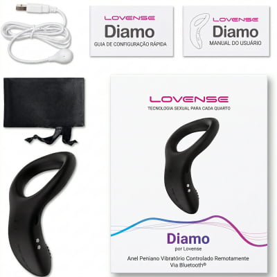 Lovense Diamo Anel Peniano Vibratório Estimulador de Períneo Inteligente e Interativo com Vibrações Programáveis, Controle à Distância por Aplicativo, Bluetooth iOS e Android, em Silicone Flexível