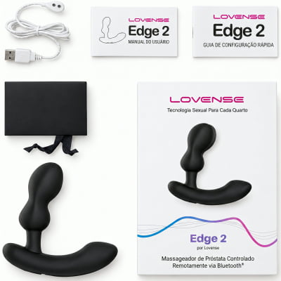 Lovense Edge 2 Massageador de Próstata Ajustável Vibratório Controle Remoto de Longa Distância via Aplicativo Bluetooth Duplo Estímulo Vibração Potente Plug Anal Masculino Interativo Recarregável