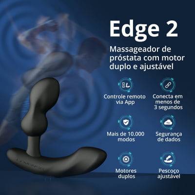 Lovense Edge 2 Massageador de Próstata Ajustável Vibratório Controle Remoto de Longa Distância via Aplicativo Bluetooth Duplo Estímulo Vibração Potente Plug Anal Masculino Interativo Recarregável