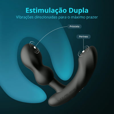 Lovense Edge 2 Massageador de Próstata Ajustável Vibratório Controle Remoto de Longa Distância via Aplicativo Bluetooth Duplo Estímulo Vibração Potente Plug Anal Masculino Interativo Recarregável