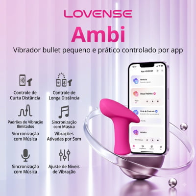Lovense Ambi Vibrador Mini Bullet Versátil Poderoso Estimula Clitóris e Área Externa da Vagina Formato de Martelo Controle Via Aplicativo e Bluetooth Interativo Design Ergonômico Para Prazer Discreto