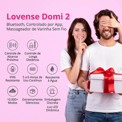 Lovense Domi 2 Mini Vibrador Varinha Mágica Controle por Aplicativo e Bluetooth Recarregável via USB Massageador em Silicone Silencioso Vibrações Fortes Orgasmos Intensos o Queridinho das Cam Girls