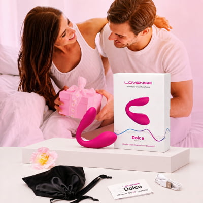 Lovense Dolce, Vibrador Duplo, Estimulador de Ponto G e Clitóris, Controle Remoto Por App Bluetooth, Carregamento Magnético, Silicone Macio, Para Camgirls, Compatível iOS, Android, Antigo Quake