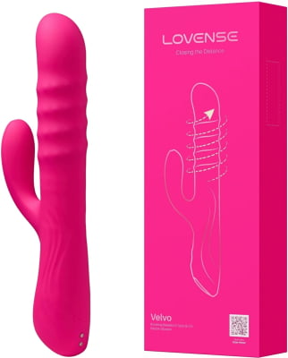 Lovense Velvo Vibrador Rabbit Clitóris e Ponto G Contas Rotativas NeoSpin 360°, App, Bluetooth, Longa Distância, Impermeável IPX7, Material Seguro, Fácil Uso, Duplo Motor, Alta Qualidade, Vibração