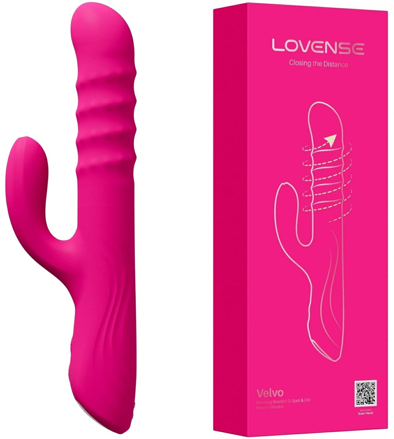 Lovense Velvo Vibrador Rabbit Clitóris e Ponto G Contas Rotativas NeoSpin 360°, App, Bluetooth, Longa Distância, Impermeável IPX7, Material Seguro, Fácil Uso, Duplo Motor, Alta Qualidade, Vibração